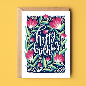 Alles Gute zum Geburtstag Blue Florals Card, Eco Recycling Natur Geburtstagskarte