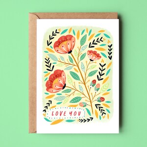 Liebe dich, Florals Karte, Eco Recycled Gärtner Freundschaft Valentinstag Karte, Jubiläumskarte