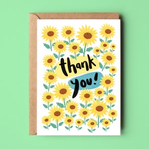 Merci tournesol carte | Carte de remerciement florale recyclée respectueuse de l'environnement