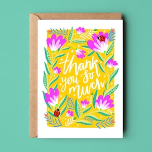 Cartão Floral Amarelo Muito Obrigado, Eco Reciclado Cartão Natureza Jardineiro Obrigado