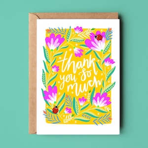 Thank You So Much Yellow Floral Card, Eco Recycled Thank You Gardener Nature Card image 1