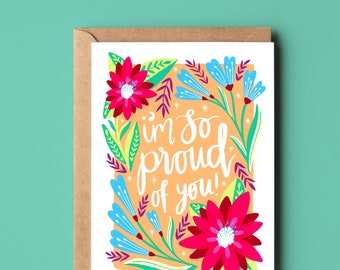 I'm So Proud of You Card, Eco Recycled Floral Friendship Congratulations Greetings Card, Graduation, New Job Card