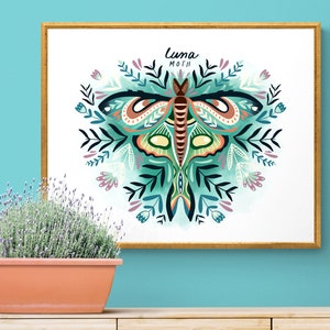 Luna Moth Art Print, Eco gerecyclede mot vlinder muur kunst decor, digitale kunst print natuur cadeau