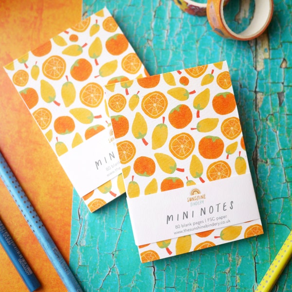 Oranges & Lemons Mini Notes A7 Notepad, Eco Recycled Mini Pocket Jotter Pad, Eco Shopping List Pad