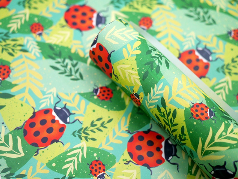 Ladybird Recycled Gift Wrap Eco Friendly Recycled Nature Inspired Wrapping Paper image 1