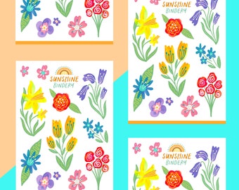 Wild Flowers Bujo Sticker Sheet, Floral Bullet Journal Gift, Bullet Journaling Planning Stationery Nature Sticker Sheet