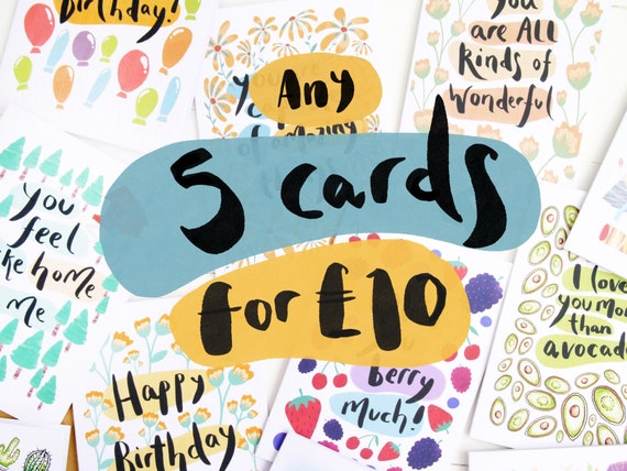 Choose Any 5 Greetings Cards Bundle | Eco Friendly Recycled Stationery Bundle | Sunshine Encouragement Greetings Card Pack of 5