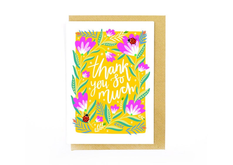 Thank You So Much Yellow Floral Card, Eco Recycled Thank You Gardener Nature Card image 2