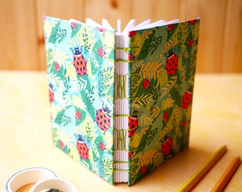 Personalised Ladybird Journal, Eco Recycled A6 + A5 Notebook, Blank, Lined, Dotted Nature Journal