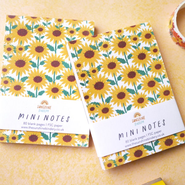 Mini Notes Tournesol A7 Bloc-notes | Cadeau écologique de planificateur de papeterie florale