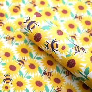 Sunflower & Bee Recycled Gift Wrap Eco Friendly Wrapping Paper Gift image 1