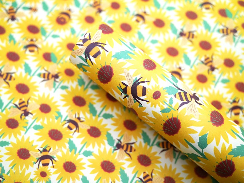 Sunflower & Bee Recycled Gift Wrap Eco Friendly Wrapping Paper Gift image 1