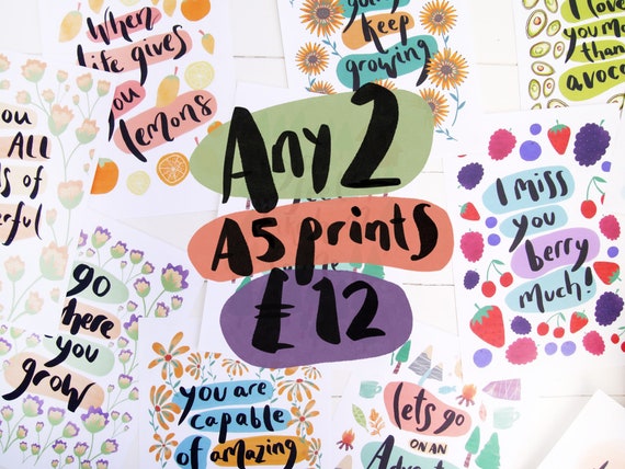 A5 Print Bundle | Eco Friendly Recycled Art Stationery Sunshine Bundle Deal | Eco Art Wall Decor Gift Bundle