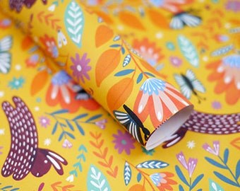 Folk Bunnies Recycled Gift Wrap, Eco Friendly Sustainable Wrapping Paper, Plastic Free Gift Wrap