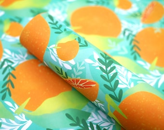 Papier cadeau recyclé oranges tropicales | Papier d'emballage fruité recyclé et respectueux de l'environnement