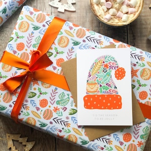 Recycled Christmas Gift Wrap, Festive Birds and Florals, Eco Friendly Plastic Free Wrapping Paper