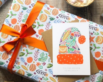 Recycled Christmas Gift Wrap, Festive Birds and Florals, Eco Friendly Plastic Free Wrapping Paper