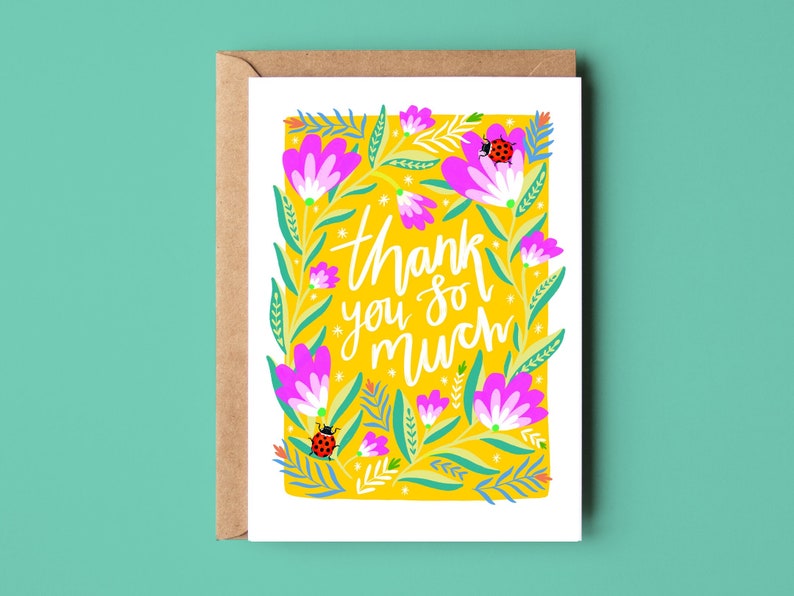 Thank You So Much Yellow Floral Card, Eco Recycled Thank You Gardener Nature Card image 1