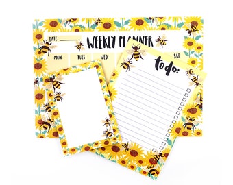 Bumble Bee Planner Gift Set | Set of 3 Eco Friendly Recycled Bee Planner Notepads | Eco Stationery Gift