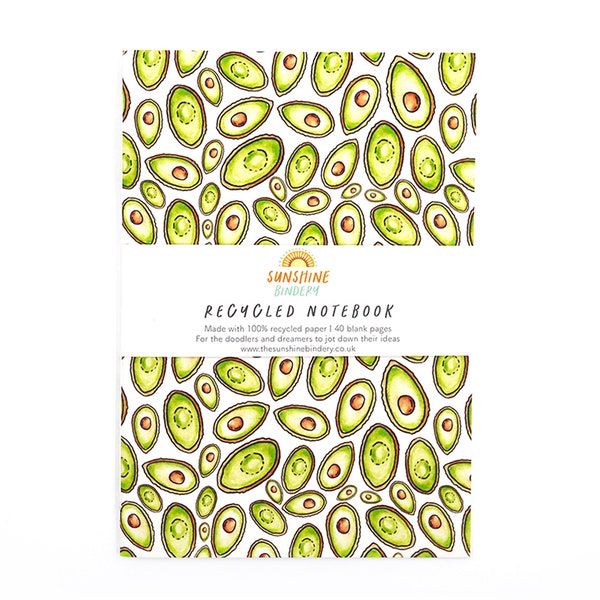 Avocado A5 Notebook | Eco Friendly Recycled Paper Foodie Avocado Stationery Jotter Gift | Chef Foodie Birthday Gift | Kitchen Recipe Book
