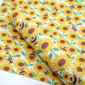 Sunflower & Bee Recycled Gift Wrap Eco Friendly Wrapping Paper Gift image 2