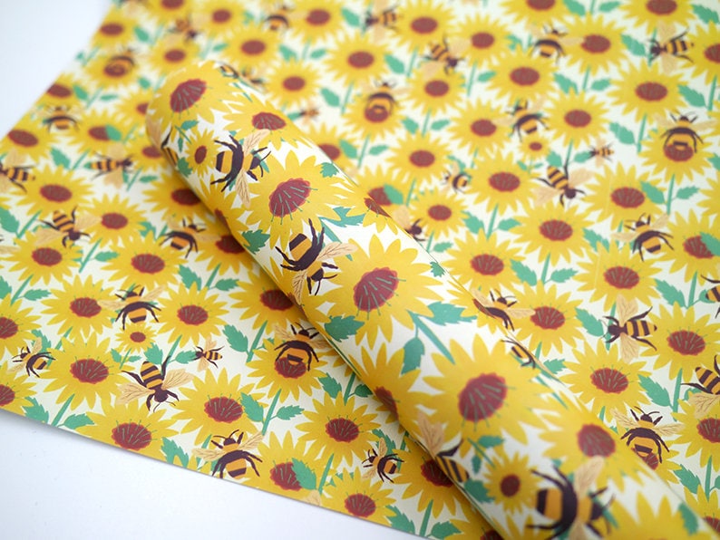 Sunflower & Bee Recycled Gift Wrap Eco Friendly Wrapping Paper Gift image 2