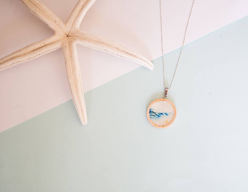 starfish necklace,ocean necklace,bridesmaid gift,beach necklace,unique watercolor wood necklace,birthday gift for mums Australian seller