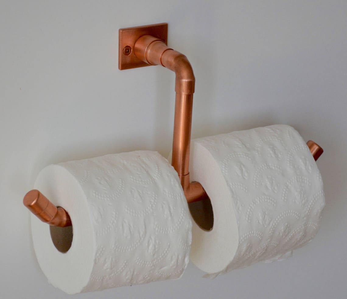 Copper Drop Down Double Toilet Paper Holder Wall Mounted Etsy