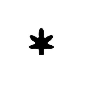 May include: Black and white silhouette of a five-pointed star with a leaf-like design. The star is approximately 3/16 inch in size.