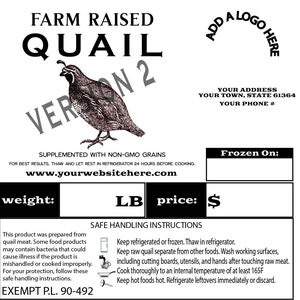 QUAIL Poultry Custom Processing Label PL 90-492 EXEMPT Farm Raised - 100 Labels image 2