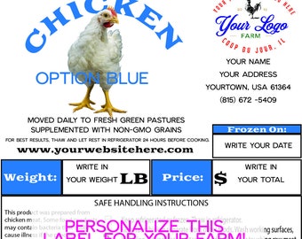 Chicken Poultry Custom Processing Label PL 90-492 EXEMPT Pasture Raised - Full COLOR - 50 Labels