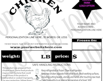 Chicken Poultry Custom Processing Label Pl 90-492 EXEMPT Pasture Raised - FREE SHIPPING