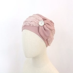 Chemo hat for a woman, blush pink lace