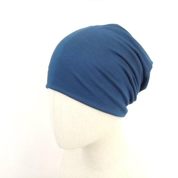 Bamboo slouchy chemo hat, petrol blue