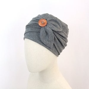 Chemo hat with removable headband, heather gray cotton
