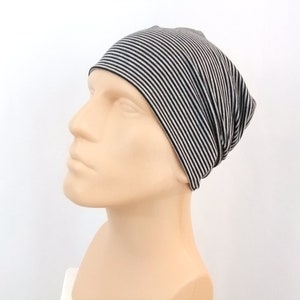 Men's chemo hat, black and heather gray stripe