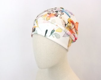 Chemo cap for a woman, watercolor flower meadow