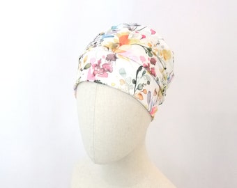 Chemo cap for a woman, watercolor flower meadow