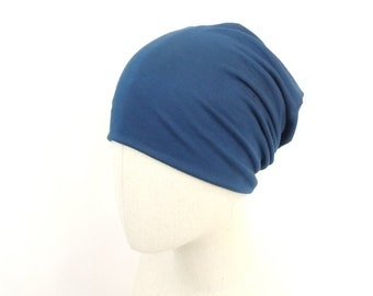 Bamboo slouchy chemo hat, petrol blue