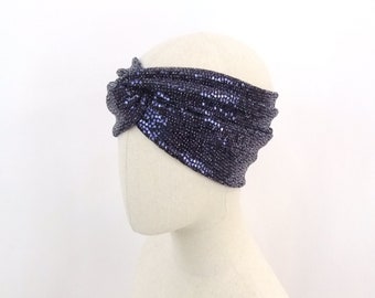 Accessoire de chimio, bandeau de turban bleu étincelant pour chapeau de chimio