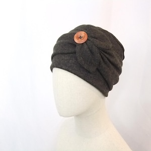 Warm chemo hat with button detail