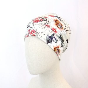 Summer chemo hat for a woman, fine line floral