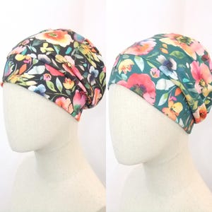 Cotton chemo hat for a woman, watercolor flower meadow