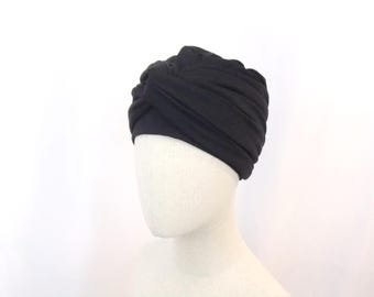 Black cotton chemo cap, cancer headwear, headwrap with headband for alopecia