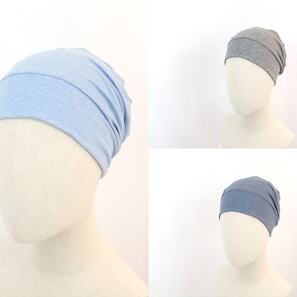 Chemo hat for a woman, blue grey heather cancer cap