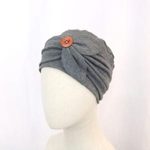 Chemo hat with removable headband, heather gray cotton