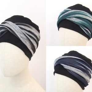 Black chemo hat with headband
