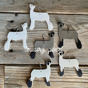 FAUX Leather Earrings- Sheep- Layered w/ Detail- White, Black- Livestock- Farm Animals- 3D, Not Vinyl- Color Options- Show Lambs