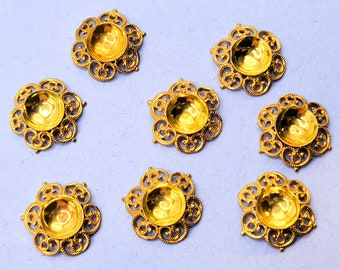 Vintage Concave Filigree Settings Gold Tone 8pcs