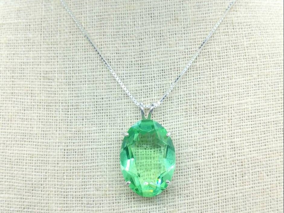 ラージスターリングウランガラス宝石ペンダントネックレスグリーン925